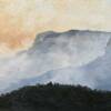 Thick smoke, Katoomba    oil on canvas board  30 x 22.5cm  $435 AUD